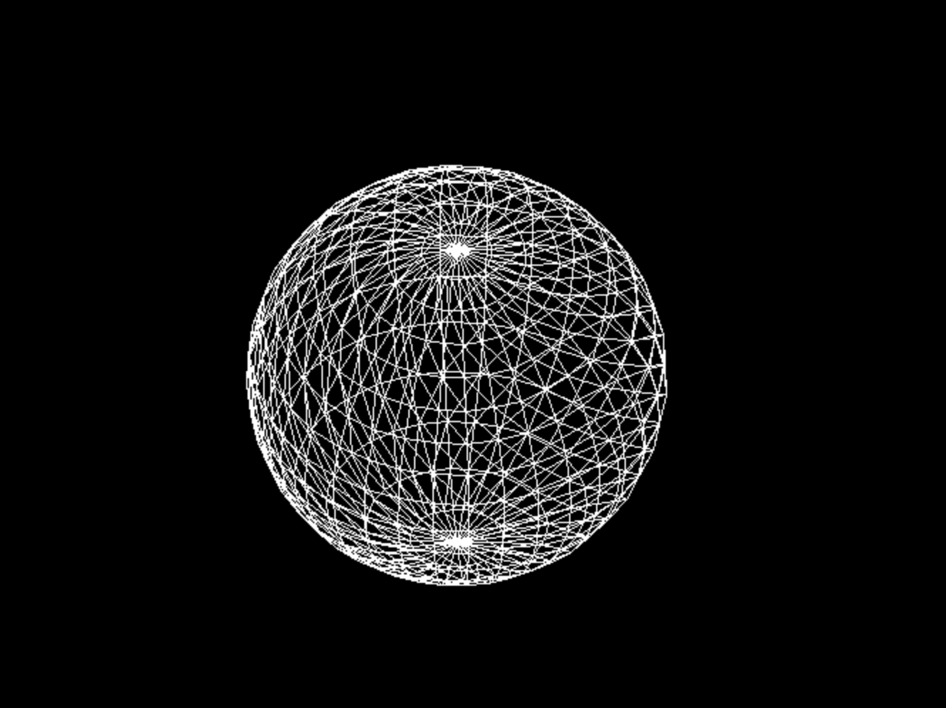 a CPU-rendered wireframe of a sphere from a elevated 45 degree angle after orbiting the camera around the object
